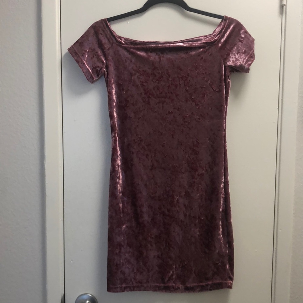 Off shoulder crushed velvet dress